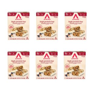 Atkins Blueberry Greek Yogurt High Protein Bar, High Fiber, 15g Protein, 3g Sugar, 5g Net Carbs, Meal Replacement, Keto Friendly, 4 Count (Pack of 6)
