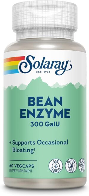 SOLARAY Bean Enzyme 300 GalU – Alpha Galactosidase Digestive Enzymes for Women and Men – Digestive Health Supplement – Supports Occasional Bloating and Gas Relief for Adults – 60 Servings, 60 VegCaps SOLARAY Bean Enzyme 300 GalU – Alpha Galactosidase Digestive Enzymes for Women and Men – Digestive Health Supplement – Supports Occasional Bloating and Gas Relief for Adults – 60 Servings, 60 VegCaps