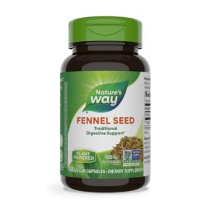 Nature’s Way Fennel Seed, Traditional Digestive Support*, 480 mg per Serving, Gluten Free & Vegan, Non-GMO Project Verified, 100 Capsules (Packaging May Vary)