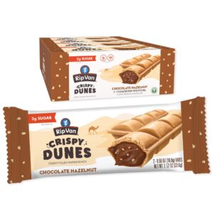 Crispy Dunes Vegan Chocolate Hazelnut Wafer Sticks – Low-Calorie Keto Snack with Hazelnut Cream Filling, 90 Calories, Non-GMO, Prebiotic Fiber – 12 Pack