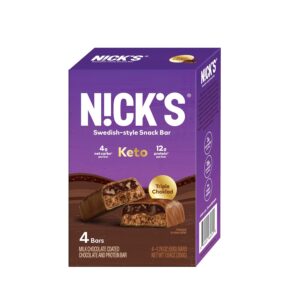 N!CK’S Keto Snack Bar, Triple Chocolate, Low Net Carbs, High Protein, No Added Sugar, 5g Collagen, Low Carb Protein Bar, Low Sugar Meal Replacement Bar, Keto Snacks, 4 pack