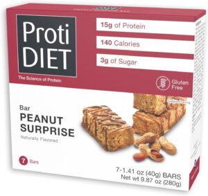 ProtiDIET Peanut Surprise High Protein Bar, No Trans Fat, Nutrient Rich Protein Fiber Bars – High Protein Snacks for Adults – Healthy On-the-Go-Snack – 7 Delicious Peanut Meal Bars Per Box