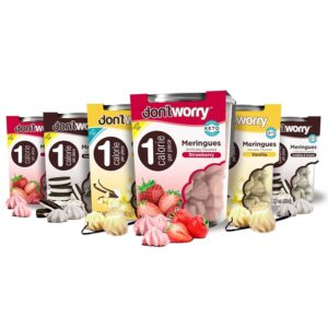 Don’t Worry Low Calorie Meringue Cookies – 6 Pack – Strawberry, Vanilla and Cookies&Cream, Just 1 Calorie per Piece | Low Sugar Candy, Gluten Free | Keto Cookies and Healthy Snacks for Adults