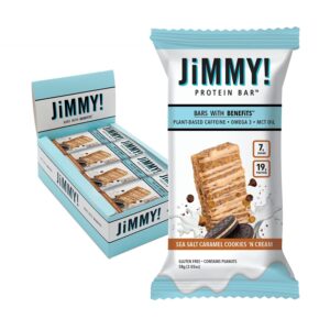 JiMMYBAR! – Sea Salt Caramel Cookies N’ Cream – 19g High Protein Bars – 7g Sugar – 12 Count – 58g Health Bars – Natural Peanut Butter Core – Caffeinated Protein Bar For Energy- Hand Drizzled Chocolate JiMMYBAR! – Sea Salt Caramel Cookies N’ Cream – 19g High Protein Bars – 7g Sugar – 12 Count – 58g Health Bars – Natural Peanut Butter Core – Caffeinated Protein Bar For Energy- Hand Drizzled Chocolate