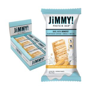 JiMMYBAR! – Golden Vanilla Cookies ‘N Cream – 18g Protein Bars – Low 4g Sugar – 12 Count – Real Peanut Butter Base with Hand-Drizzled Chocolate 58g Protein Bar – Functional Meal Replacement Bars JiMMYBAR! – Golden Vanilla Cookies ‘N Cream – 18g Protein Bars – Low 4g Sugar – 12 Count – Real Peanut Butter Base with Hand-Drizzled Chocolate 58g Protein Bar – Functional Meal Replacement Bars