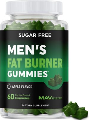 Men’s Fat Burner Gummies for Weight Loss | Green Tea, Green Coffee Bean, Garcinia Cambogia & Ketones | Belly Fat Burner for Men Weight Loss Gummies | Apple Flavored, Pectin-Based | 60 Gummies