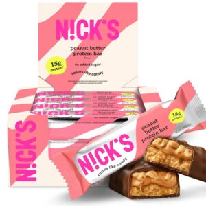 Nick’s Peanut Butter Protein Bars – 12-Count Box | High Protein, Low Calories, Low Carbs, Keto Friendly, No Added Sugar