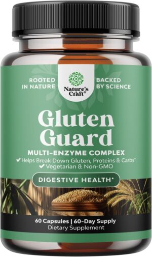 Fast Acting Gluten Digestive Enzymes for Intolerance – Gluten Digestive Enzymes for Women & Men for Debloat with DPP IV Blend Plus Lipase Amylase Bromelain for Gut Health & Digestion Support – 60 Ct