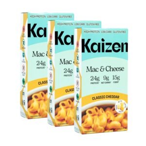 Kaizen High Protein Cheddar Mac & Cheese – Low Carb, Keto Friendly, High Fiber, Gluten-Free, Plant-Based, Non-GMO – 6.4 Ounces (Pack of 3)