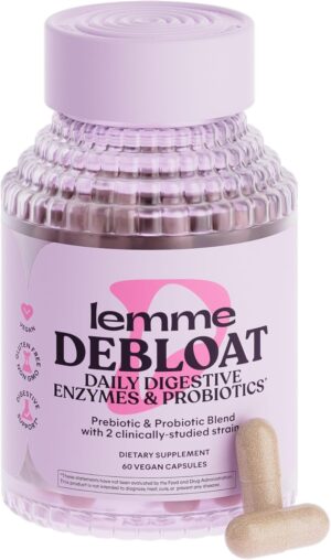 Lemme Debloat 3-in-1 Prebiotic, Probiotic & Digestive Enzyme Capsules for Bloating & Gas Relief – 2 Clinically Studied Probiotics w/5 Digestive Enzymes to Improve Digestion, Women & Men, (60 Count) Lemme Debloat 3-in-1 Prebiotic, Probiotic & Digestive Enzyme Capsules for Bloating & Gas Relief – 2 Clinically Studied Probiotics w/5 Digestive Enzymes to Improve Digestion, Women & Men, (60 Count)