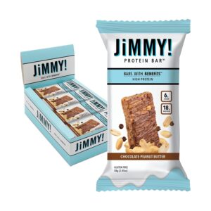 JiMMYBAR! Chocolate Peanut Butter Protein Bars 18g Protein Bar, 6g Low Sugar – 12 Count – 58g Health Bars – Functional Snack with Real Peanuts & Hand-Drizzled Chocolate JiMMYBAR! Chocolate Peanut Butter Protein Bars 18g Protein Bar, 6g Low Sugar – 12 Count – 58g Health Bars – Functional Snack with Real Peanuts & Hand-Drizzled Chocolate