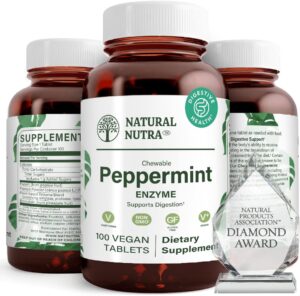 Natural Nutra Chewable Peppermint Digestive Enzyme Supplement, Help to Relieve Gas, Indigestion, and Other Digestive discomforts, Stomach Calmness, Papaya (Papain), Vegan and Vegetarian, 100 Tablets