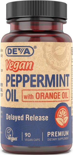 DEVA Nutrition Premium Vegan Peppermint Oil with Orange Oil, Delayed Release, 90 Capsules, 1-Pack