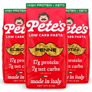 17g High Protein Variety Penne, Rotini, Elbow Macaroni Pasta | 7g Low Carb Keto Pasta | Healthy, Italian Pasta From Italy | 3-Pack, 8oz – Pete’s Pasta