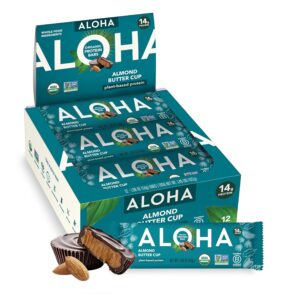 ALOHA Organic Plant Based Protein Bars – Almond Butter Cup – 12 Bars, Vegan, Low Sugar, Gluten-Free, Paleo, Low Carb, Non-GMO, No Stevia, No Erythritol