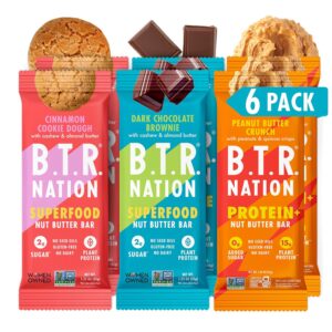 B.T.R. Nation Superfood Keto Protein Bars – Plant Based Vegan Protein | (6 Pack) Variety Pack Sampler | Low Carb Food, Low Calorie, Gluten Free, No Sugar Alcohols, Boosted with Superfoods