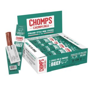 Chomps Snack Size Grass-Fed Italian Beef Jerky Snack Sticks 0.5oz 24-Pack – Keto, Paleo, Whole30, 4g Lean Meat Protein, Gluten-Free, Zero Sugar Food, Non-GMO Chomplings