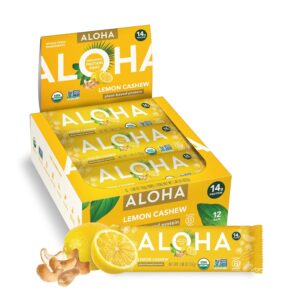 ALOHA Organic Plant Based Protein Bars – Lemon Cashew – 12-Count – Vegan, Low Sugar, Gluten-Free, Paleo, Low Carb, Non-GMO, No Stevia & No Erythritol