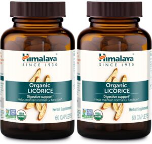 Himalaya Organic Licorice, 120 Day Supply – Digestive Health Supplement for Upset Stomach, Occasional Bloating and Heartburn – USDA Organic, Vegan, Non-GMO, Non-DGL, Gluten Free, 60 Caplets, 2 Pack