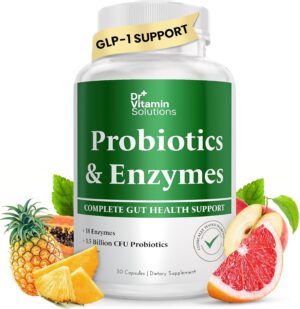 DR VITAMIN SOLUTIONS GLP-1 Support Enzymes, Pre & Probiotics for Digestive Health, Weight Loss, 1.5 BLN CFU Probiotics for Women & Men |Enzymes w/Prebiotics for Gut Health, Bloating Relief, 30 Ct