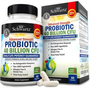 BioSchwartz Daily Probiotic Nutritional Supplement – 40 Billion CFU for Gut Health – Probiotics for Men and Women – Digestive Health with Astragalus & Lactobacillus – Shelf Stable – 60 Count BioSchwartz Daily Probiotic Nutritional Supplement – 40 Billion CFU for Gut Health – Probiotics for Men and Women – Digestive Health with Astragalus & Lactobacillus – Shelf Stable – 60 Count