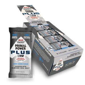 Primal Power Plus Liver Powered Nutrition Bars – B12 Energy Boost, 10g Protein, Vitamins, Minerals, Collagen, Zero Added Sugar, Gluten Free – Pack of 12 (Chocolate Almond Sea Salt Flavor)