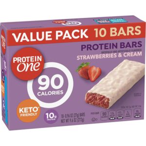 Protein One 90 Calorie Protein Bars, Strawberries and Cream, Keto Friendly, Value Pack, 10 Ct, 9.6 oz