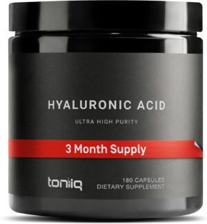 Hyaluronic Acid Supplements – Lab Tested 95% Ultra High Purity – Fermented and Bioavailable with Vitamin C – Third Party Lab Tested – 180 Capsules